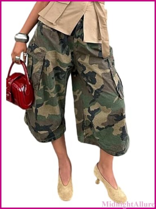 Denim - Women's Baggy Cargo Jeans Camo Wide Leg Harem Capri Denim Pants
